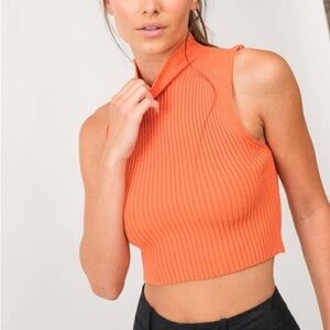 MICAS CROP TOP Orange Ribbed Knit Top